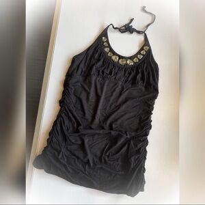 bebe Black Halter Top With Gemstone Accents